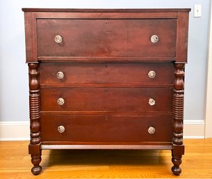 A 19th Century Indiana Chest Of Drawers, With Original Finish And Glass Hardware