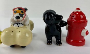 Dog In Bone Car / Dog At Hydrant Salt & Pepper Shaker Sets (2)