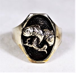 Vintage Sterling Silver Men's Ring Pisces Zodiac Ring Size 9.5