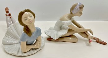 2 Vintage Lladro Ballerina Porcelain Figurines, Spain