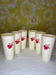 Vintage 80s Nasco Strawberry Plastic Tumblers Cups Red Cream Set Of 6