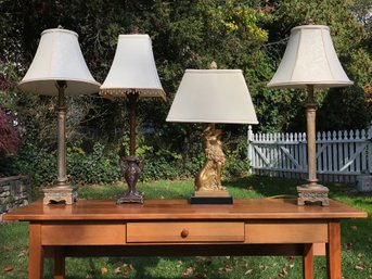 Lot Of Five Decorator Lamps - All Have Original Shades - Note Last Lamp Not Pictured With Group On Table