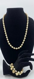 Vintage Faux Pearl & Goldtone Necklace & Bracelet Set