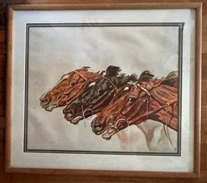 Large Framed Horse Race Vintage Print