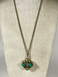 Vintage 1960s Gold Tone Costume Bejeweled Bobble Pendant Necklace