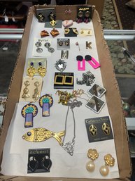 Lot Of Jewelry - Super Collection Sets Of Ear Rings Different Designs Small & Large, Necklaces, Pins. JJ/A3