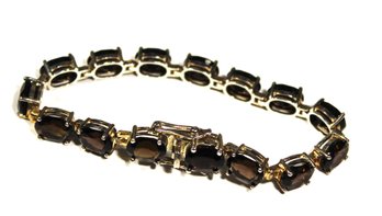 Silver Tone Genuine Smoky Quartz Gemstone Bracelet