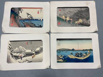 Four Vintage Japanese Woodblocks Prints. AS FOUND