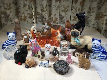 Adorable Collection Of Kitty Cat Figurines And Statues OVER 25 PIECES - Various Styles And Materials - CUTE !