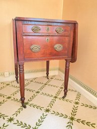 Late Federal Style Drop Leaf Side Table With Two Drawers