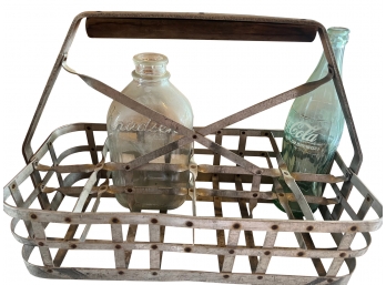 Vintage Milk /coke Bottles With  Metal Carrier