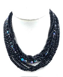 Fantastic Black Bead W/ Iridescent Accent Beads Multistrand Necklace