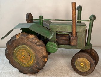 Vintage Tin Metal Wood -  Hand Made - Toy Display Tractor - 10 X 5.5 X 7 H - Unmarked
