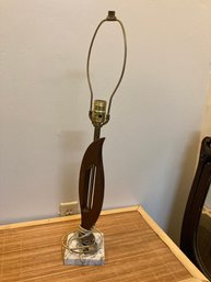 Mid Century Wood Table Lamp On Marble Base