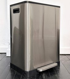 A Stainless Steel Dual Garbage/Recycling Bin