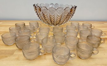 Giant Vintage Glass Punch Bowl With 24 Cups
