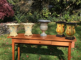 Lot Of Five Vintage Style Decorative Planters - Some Need Repair - Some Have Rust - Overall A Nice Lot !