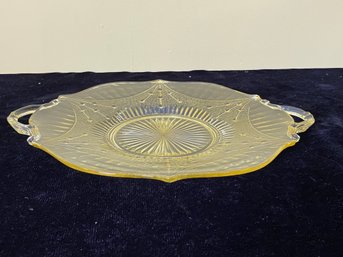 Vintage Lancaster Cane Yellow Depression Glass MCM Serving Plate With 2 Handles
