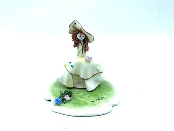 Rare Vintage Signed Zam Piua Italian Porcelain Spaghetti Ceramica Girl In Dress