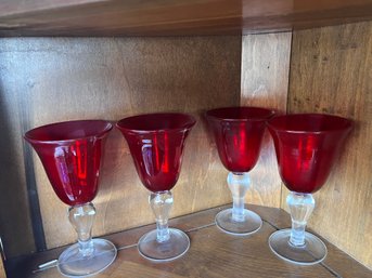 Set Of 4 Ruby Red Wine Glasses/goblets
