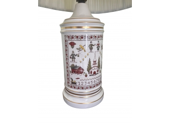 Vintage Ceramic Canister Lamp With Cross-stitch Sampler Design