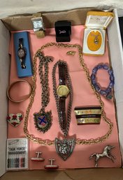 Nice Collection Lot Of Jewelry - Watches, Necklaces, Bracelets, Pins, Needles With Small Threads, Horse & More