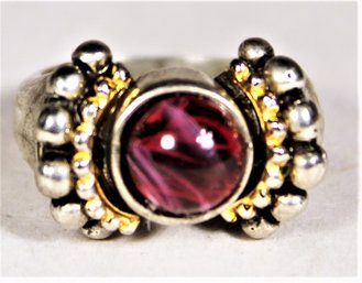 Interesting Red Stone Sterling Silver Ladies Ring Size 6.75