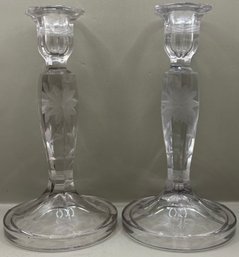 2 Gorgeous Flower Etched Candle Sticks