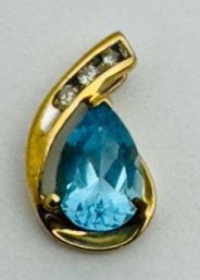 PRETTY 10K GOLD BLUE TOPAZ AND DIAMOND PENDANT