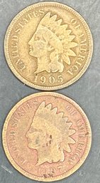 2 Indian Head Pennies 1905, 1907