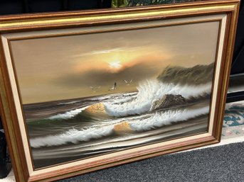 Large Serene Seascape Painting By Taylor