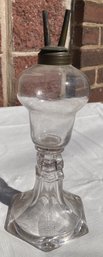 Original Circa 1830 Flint Glass Whale Oil Lamp With 2-pronged Wick