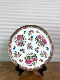 1940s - A. Reynaud French Limoges Sterling Rimmed Round Plate With Famille Rose Pattern - Tetard Brothers