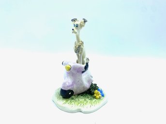 Rare Vintage Zam Piua Signed Italian Spaghetti Porcelain Ceramica Poodle On Scooter Figurine