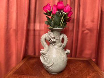 Celadon Double Dragon Handle Porcelain Crackle Vase