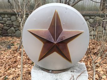 Very Large Antique / Vintage Glass Globe - Frosted Glass With Amber Star - Gas Pump ? - Very Interesting Piece