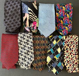 Lot Of 9 Silk VTG Neckties Assorted Designer Names: Jerry Garcia, Nicole Miller, Kenzo, Charvet, Hugo Boss