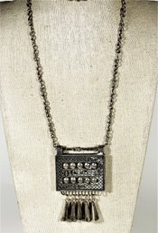 Antique Israeli Sterling Silver Pendant And Chain Necklace