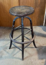 Vintage Industrial Wood And Metal Stool