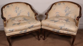 PAIR OF ITALIAN GILT UPHOLSTERED LOUNGE ARMCHAIRS