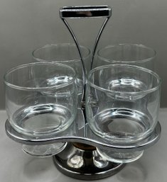 Metal Bar Caddy W/ 4 Glasses