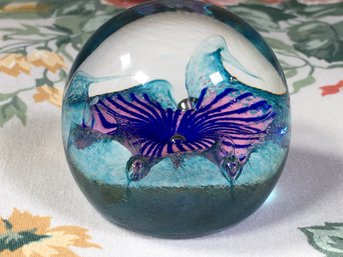 Wonderful CAITHNESS Scotland Glass Paperweight - Petunias - VERY Pretty Piece - Lovely Colors / Condition