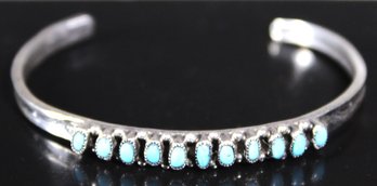 Sterling Silver Native American Child's Cuff Bracelet W Turquoise Stones