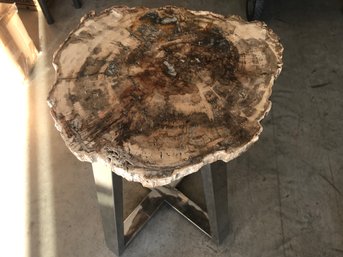 Petrified Wood Table, 15 Inch Diameter, 22 Inch Tall