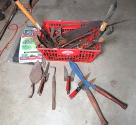 Vintage Garden Tool Lot And Basket