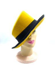 Fabulous Contemporary Asymmetrical Wool Hat Mustard W/ Black Accents