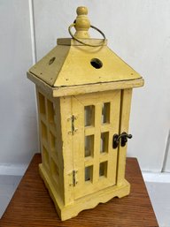 A Charming Yellow Painted Wood Lantern - Just Needs A Light!