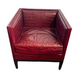 Edelman Red Leather Jumbo Crocodile Print Club Chair
