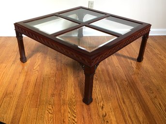 Very Pretty KINDEL Chinese Chippendale Style Cocktail / Coffee Table - Inset Beveled Glass Top - Amazing Piece