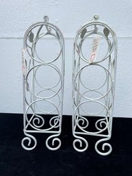 Pair Of White Wire Wine Bottle Holders